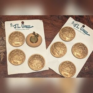 Vntg J.L.Green 1964 Centavo Bronze Tone 8 Pieces Coin Button Covers